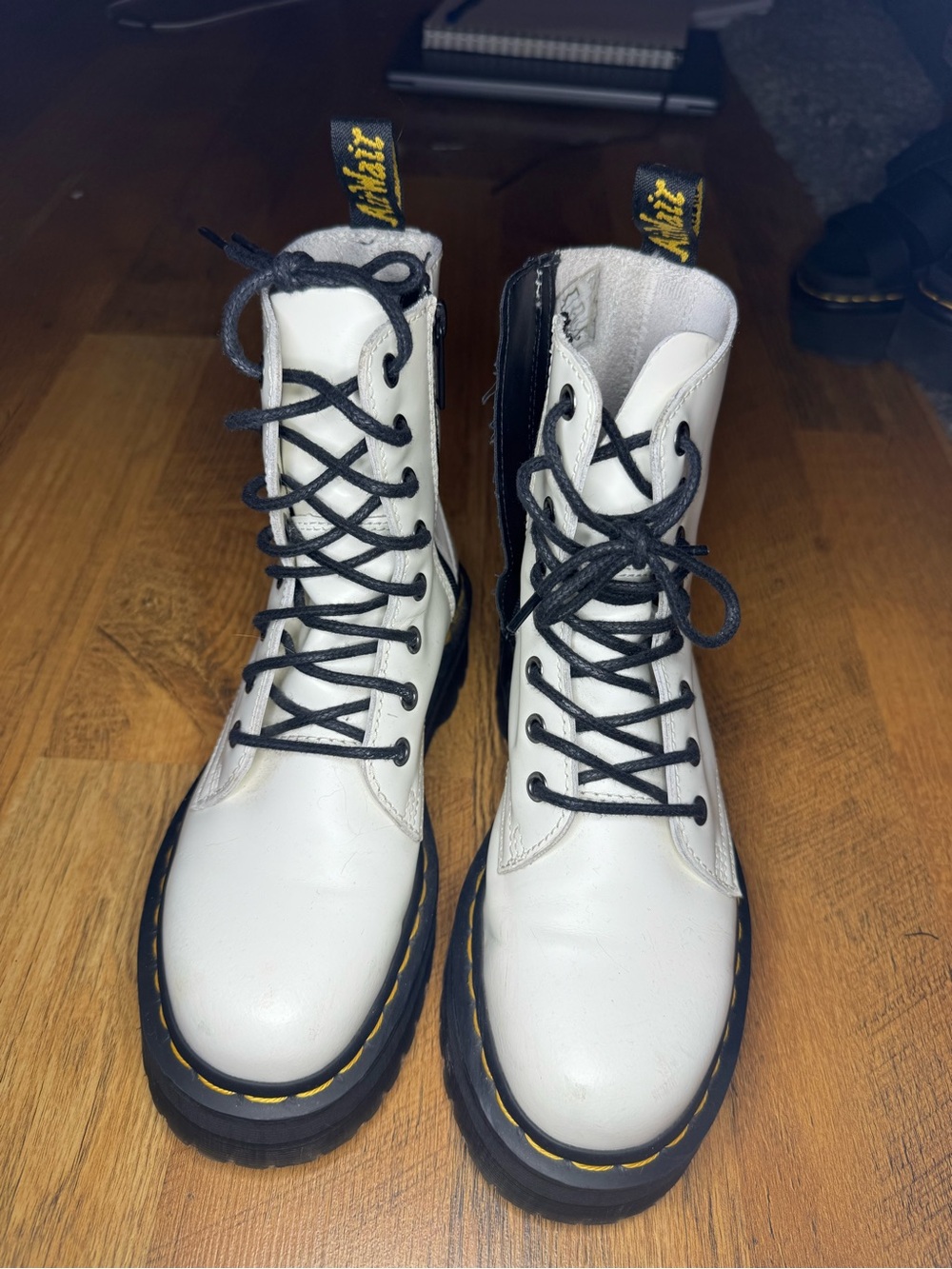 Dr. Martens White Leather 8-Eye Combat Boots with Black Laces